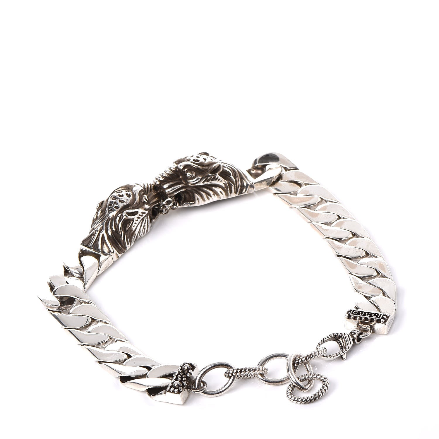 Gucci Sterling Silver Tiger Head Motif Gourmette Bracelet 3 of 6
