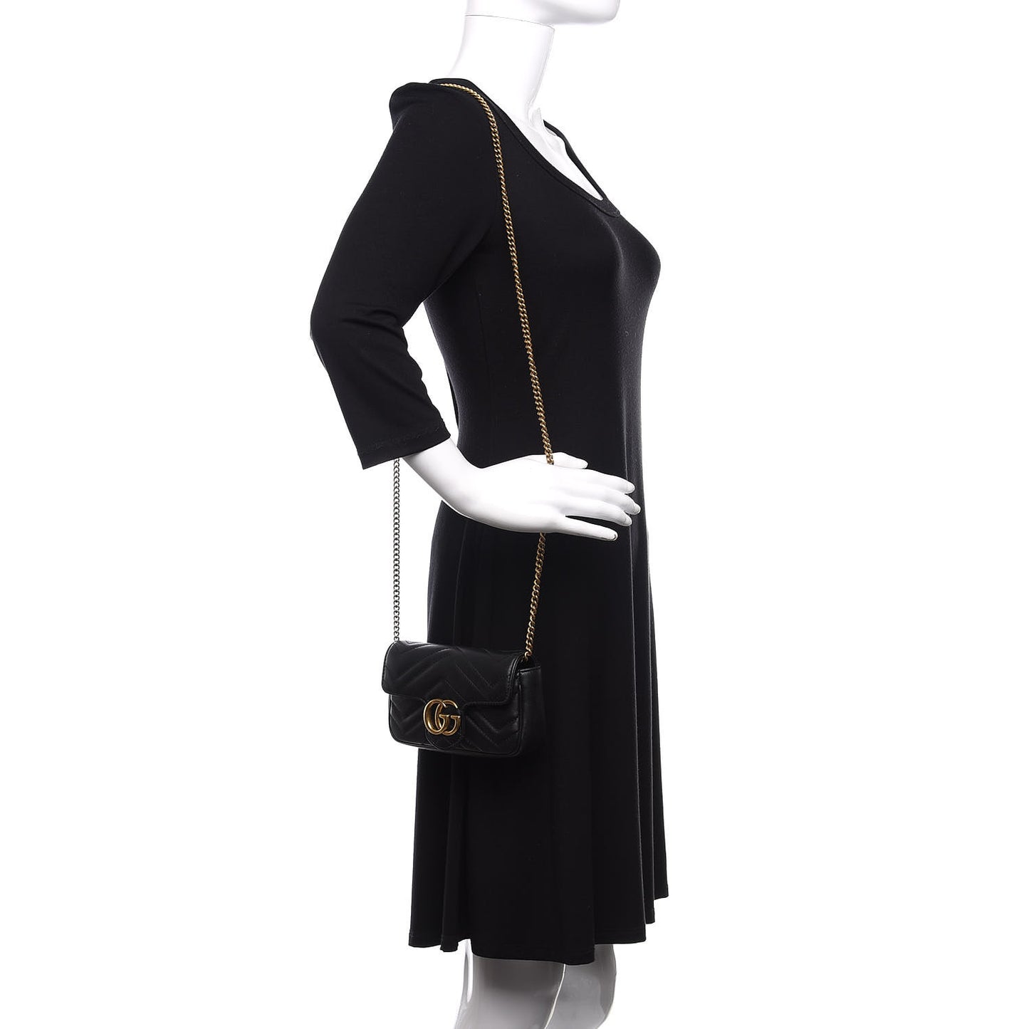 Calfskin Matelasse Super Mini GG Marmont Shoulder Bag Black