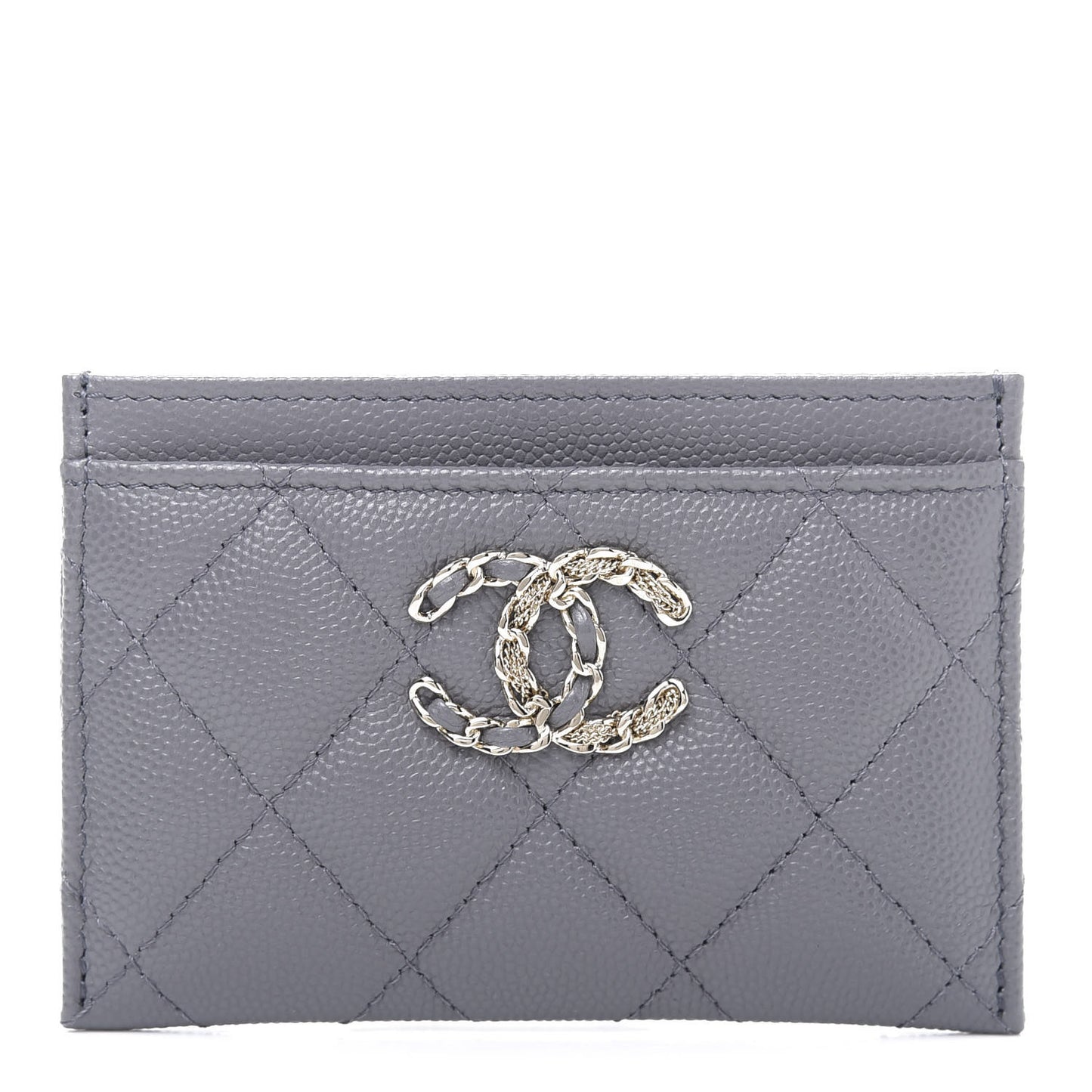Caviar Quilted French New Wave Card Holder Grey