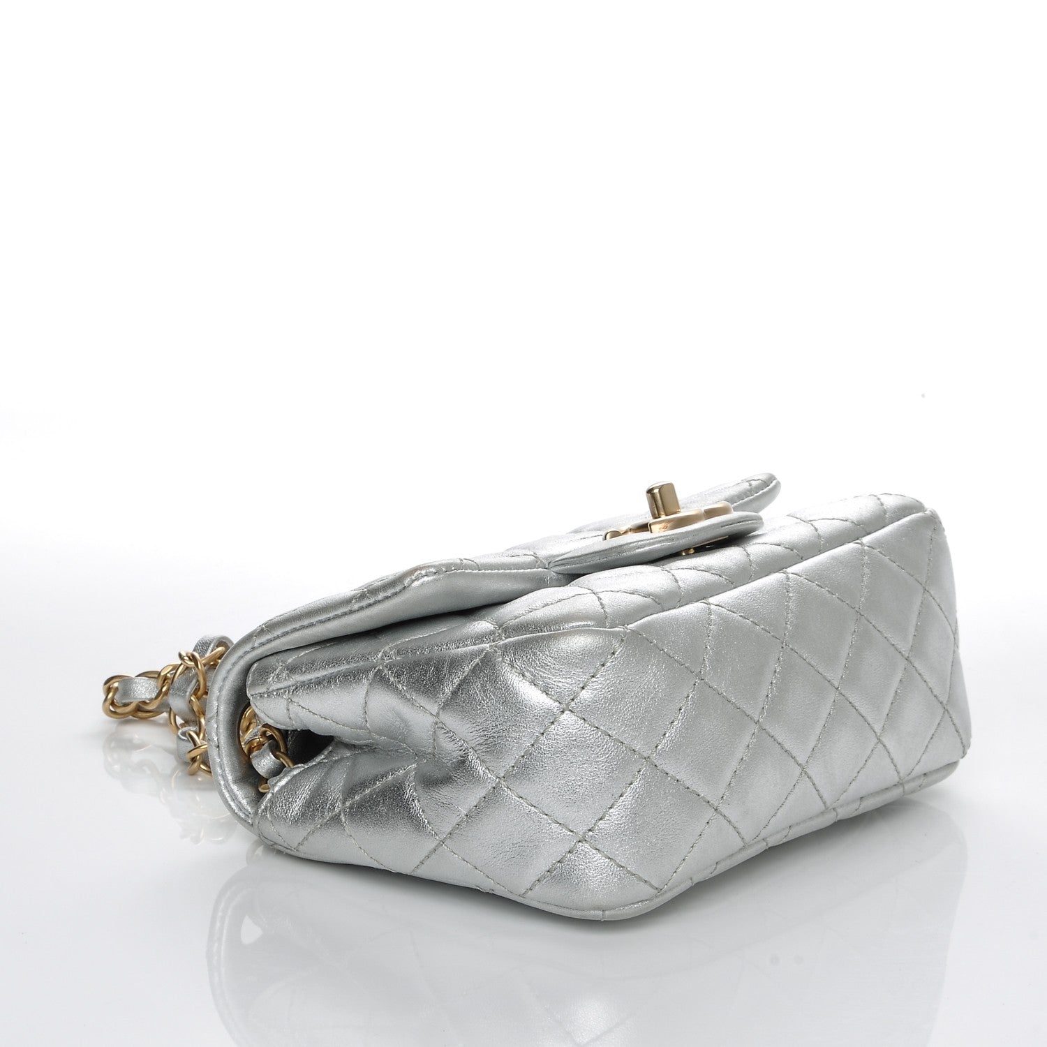 Chanel Metallic Lambskin Quilted Mini Square Flap Silver 4 of 7