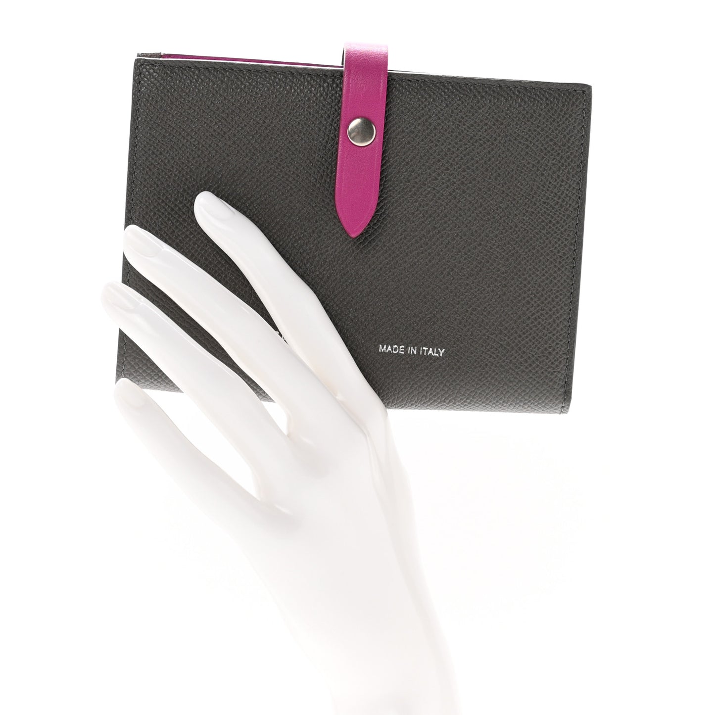 Grained Calfskin Medium Multifunction Strap Wallet Grey Magenta