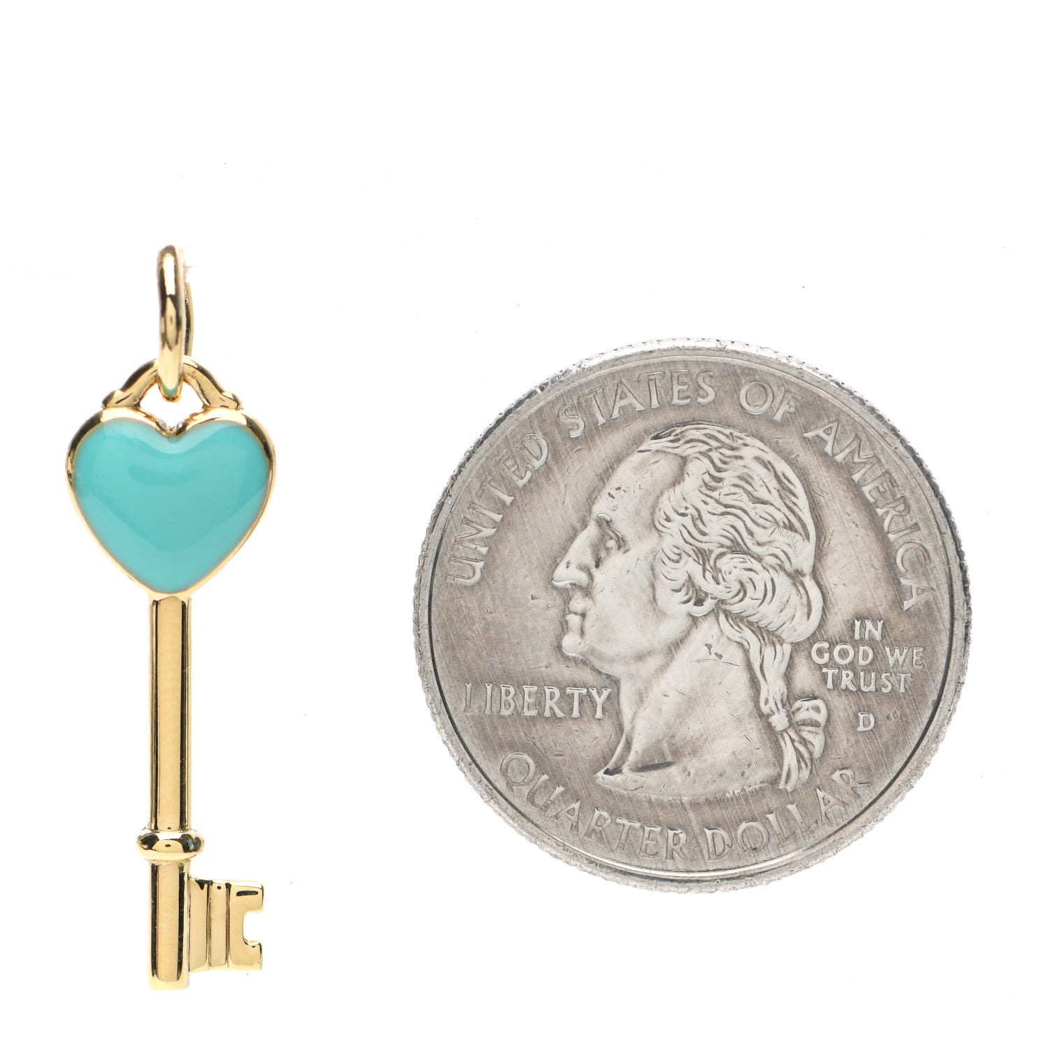 Tiffany 18K Yellow Gold Enamel Mini Heart Key Pendant Blue 2 of 4