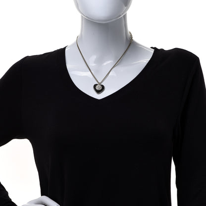 Chanel Pearl Crystal CC Heart Necklace Gold Pearly White Black 2 of 6