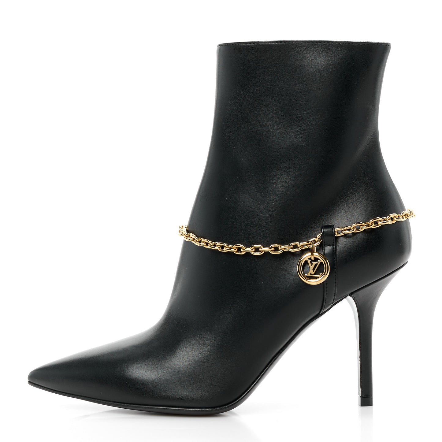 Calfskin Mansion Chain Ankle Boots 38.5 Black