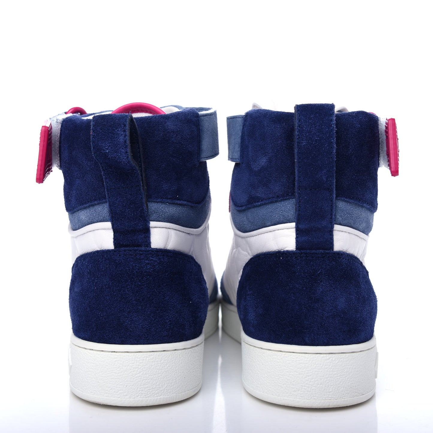 Sheepskin Embossed Suede Calfskin Boombox High-Top Sneakers 37.5 White Denim Blue