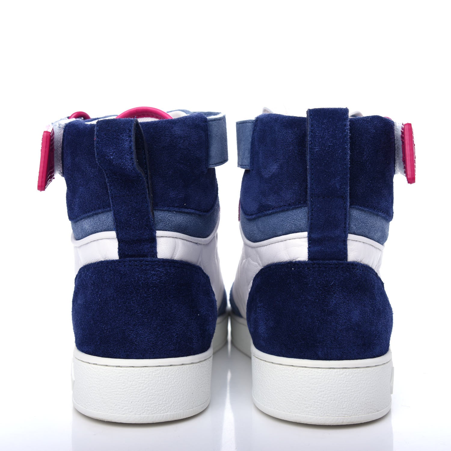 Louis Vuitton Sheepskin Embossed Suede Calfskin Boombox High-Top Sneakers 37.5 White Denim Blue 7 of 10