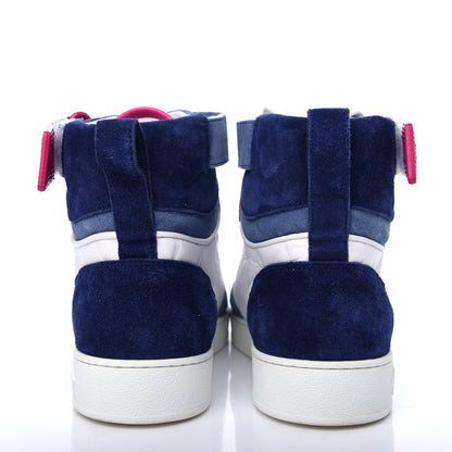 Louis Vuitton Sheepskin Embossed Suede Calfskin Boombox High-Top Sneakers 37.5 White Denim Blue 7 of 10
