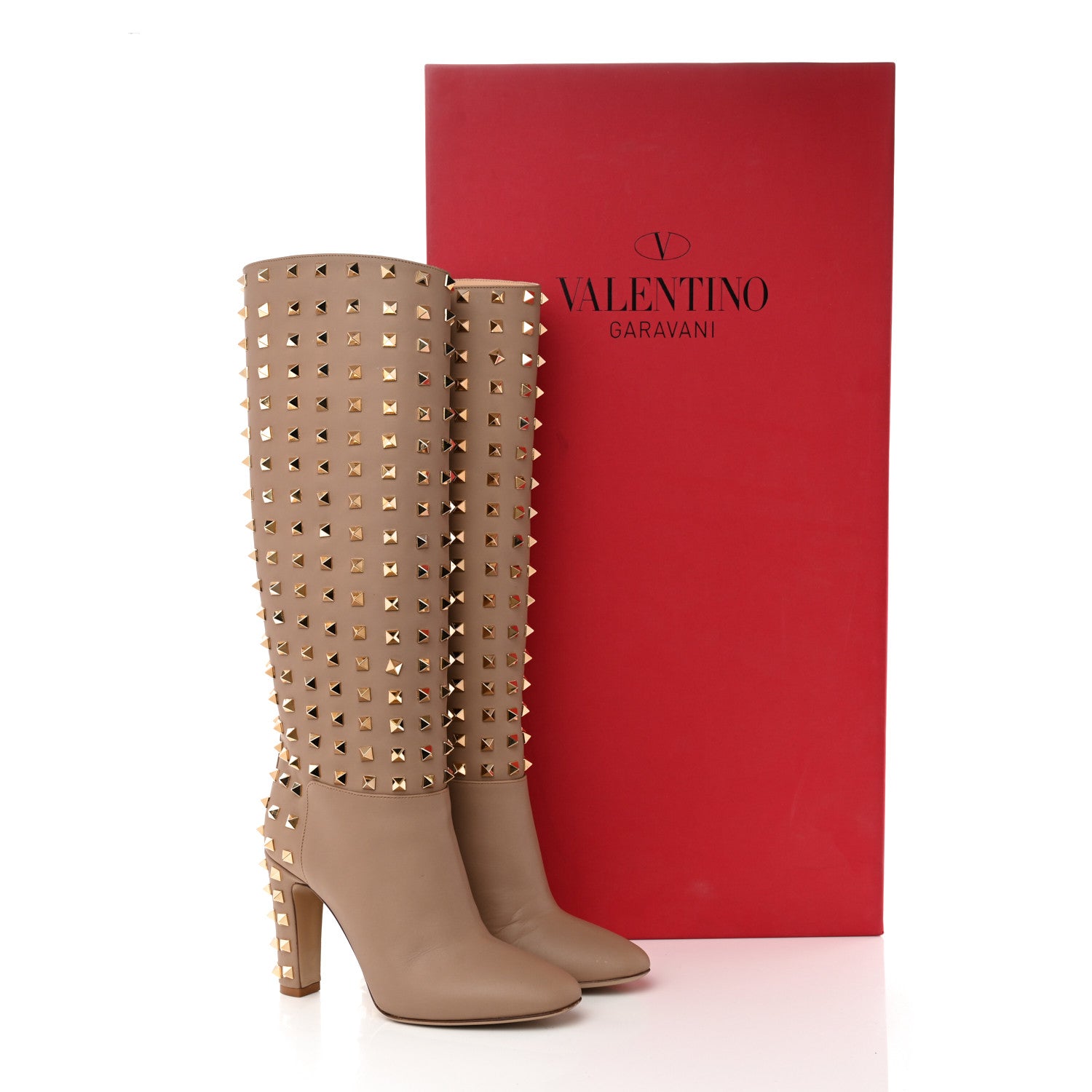 Valentino Garavani Calfskin Rockstud All Over Tall Boots 36 Alpaca 12 of 12