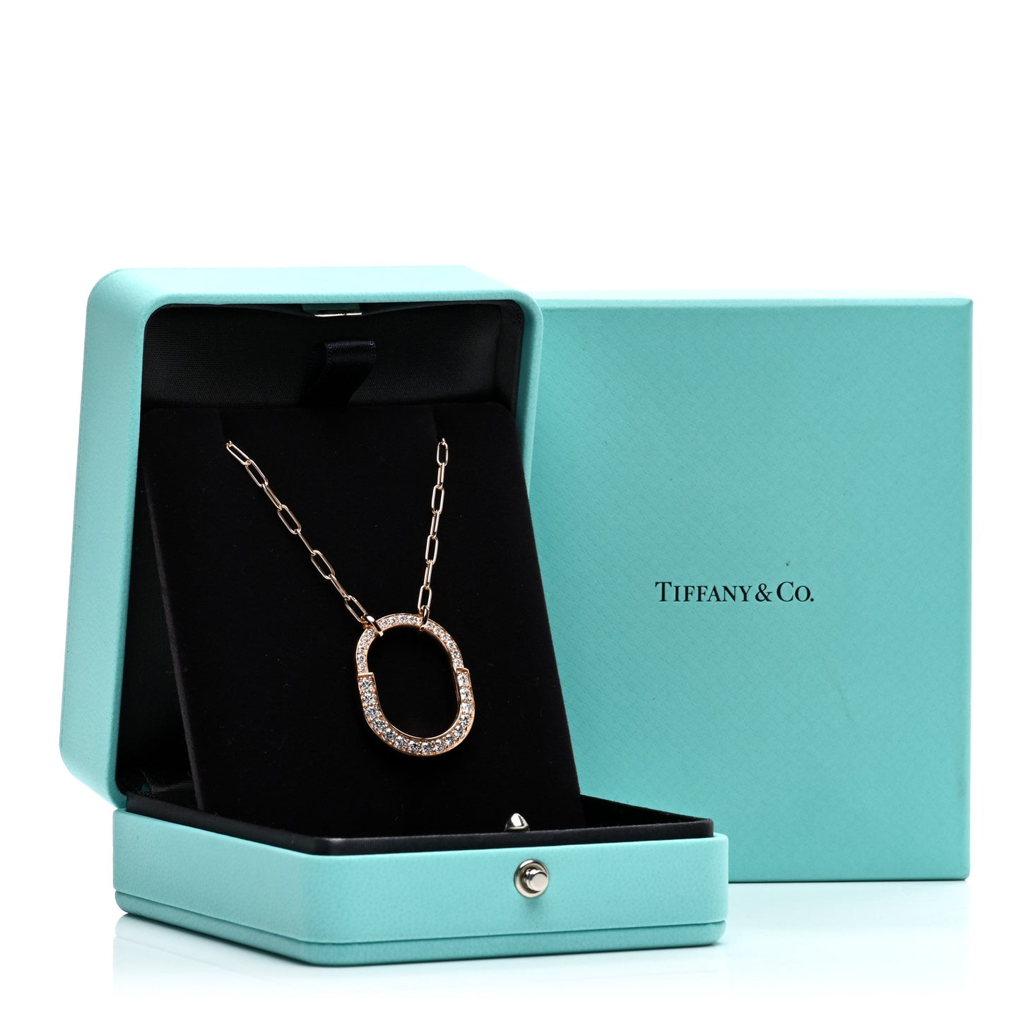 18K Rose Gold Diamond Medium Lock Pave Pendant Necklace