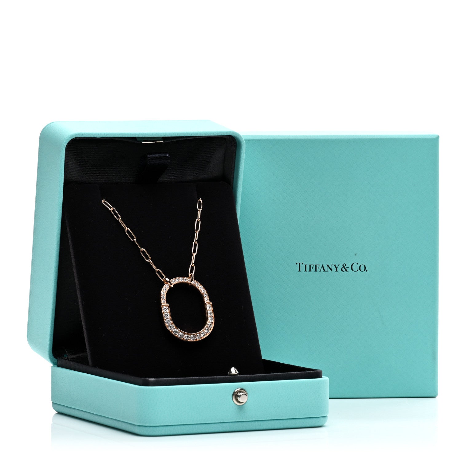 Tiffany 18K Rose Gold Diamond Medium Lock Pave Pendant Necklace 5 of 5
