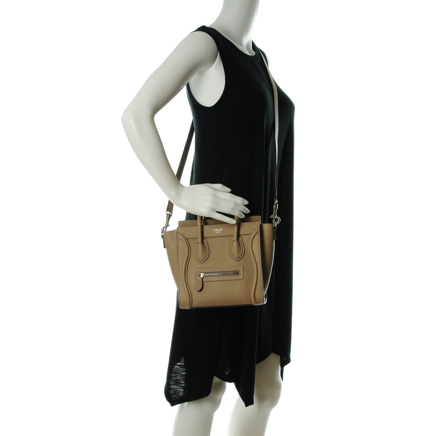 Celine Drummed Calfskin Nano Luggage Dune 2 of 7