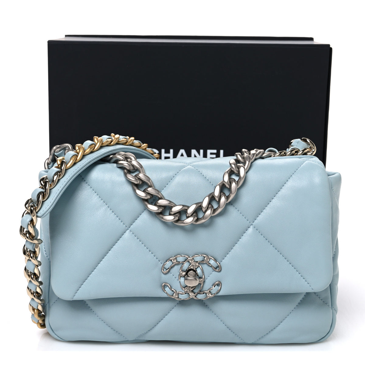 Chanel Lambskin Quilted Medium Chanel 19 Flap Light Blue 11 of 11