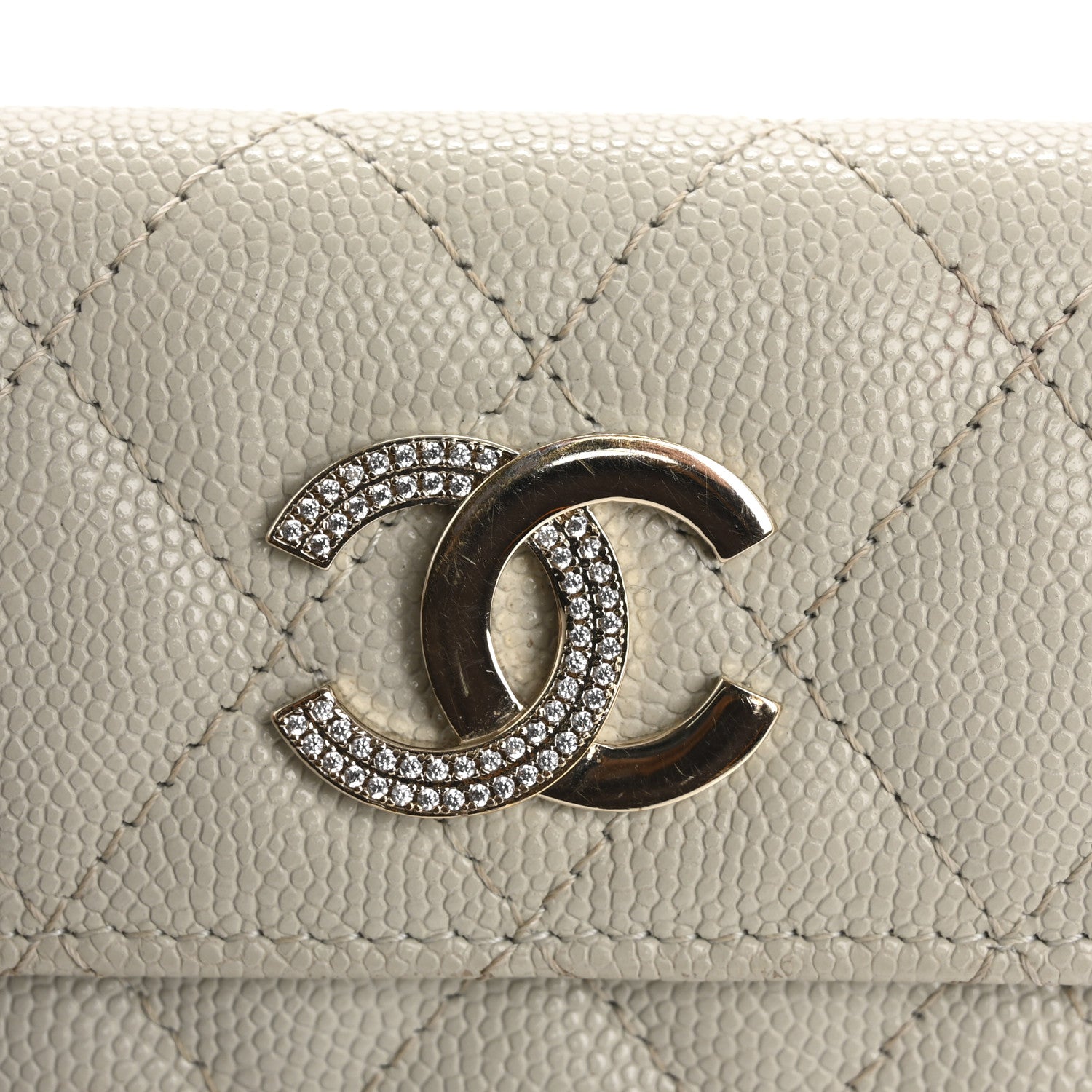 Chanel Caviar Quilted Crystal CC Flap Card Holder Light Grey 9 of 14