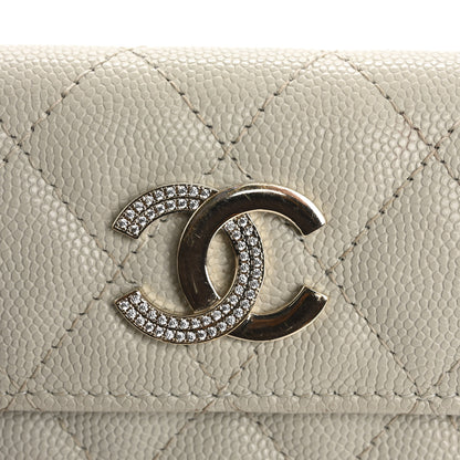 Chanel Caviar Quilted Crystal CC Flap Card Holder Light Grey 9 of 14