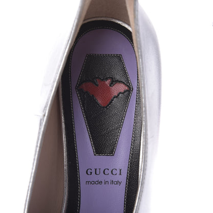 Gucci Metallic Nappa Crystal Square G Mid Heel Pumps 36 Silver 7 of 10
