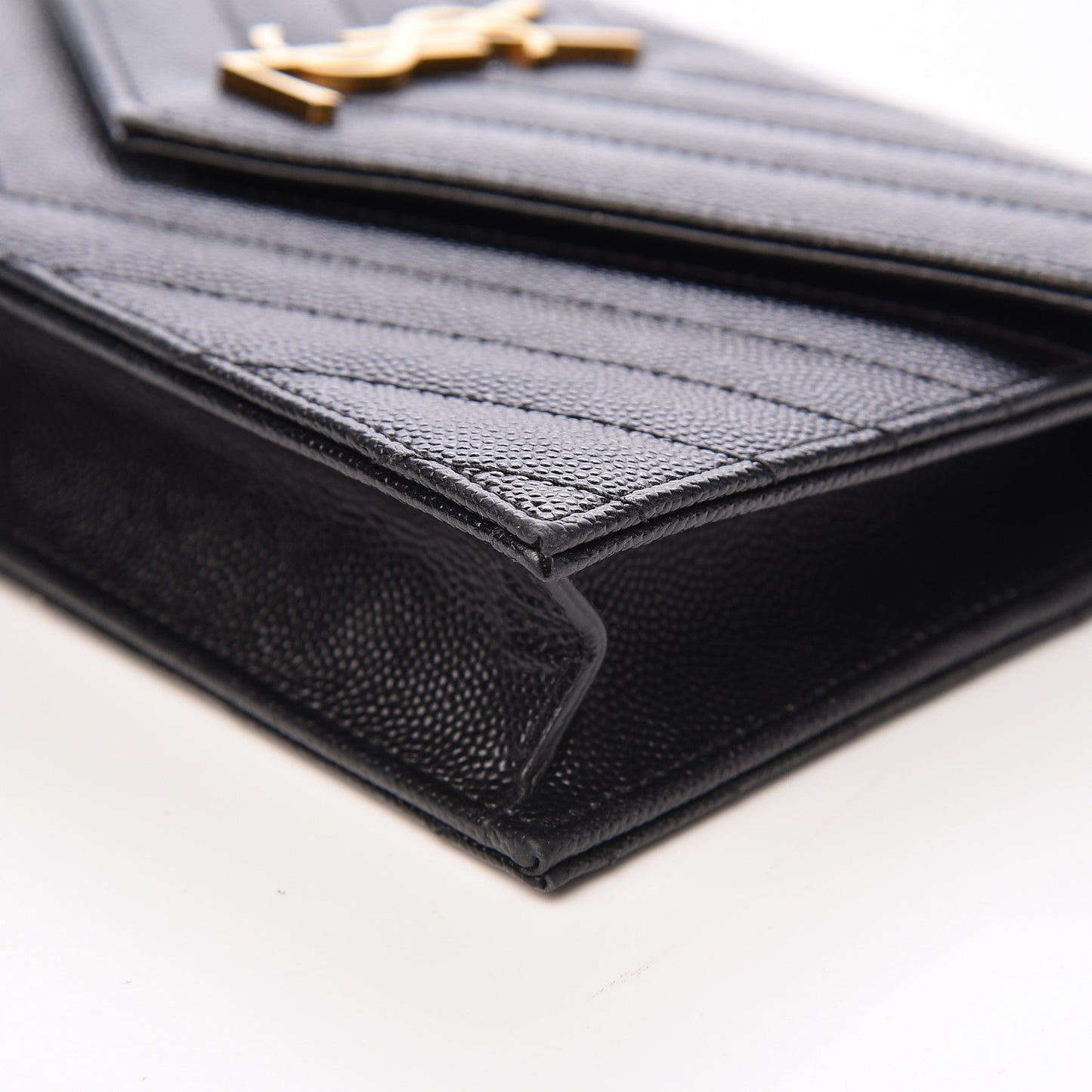 Grain De Poudre Matelasse Chevron Monogram Envelope Chain Wallet Black