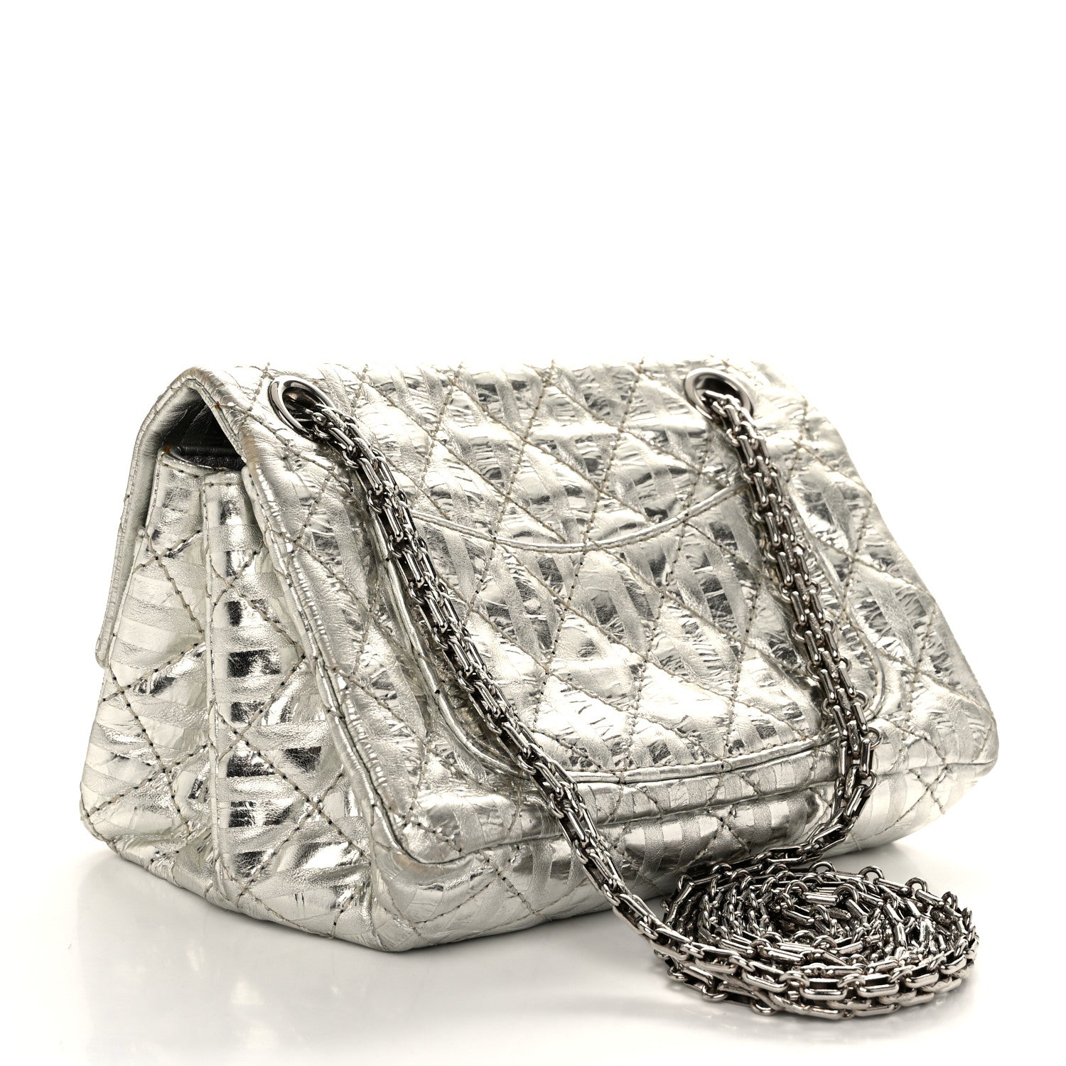 Chanel Metallic Aged Calfskin Striped Accordion Reissue 2.55 Mini Flap Silver 3 of 13