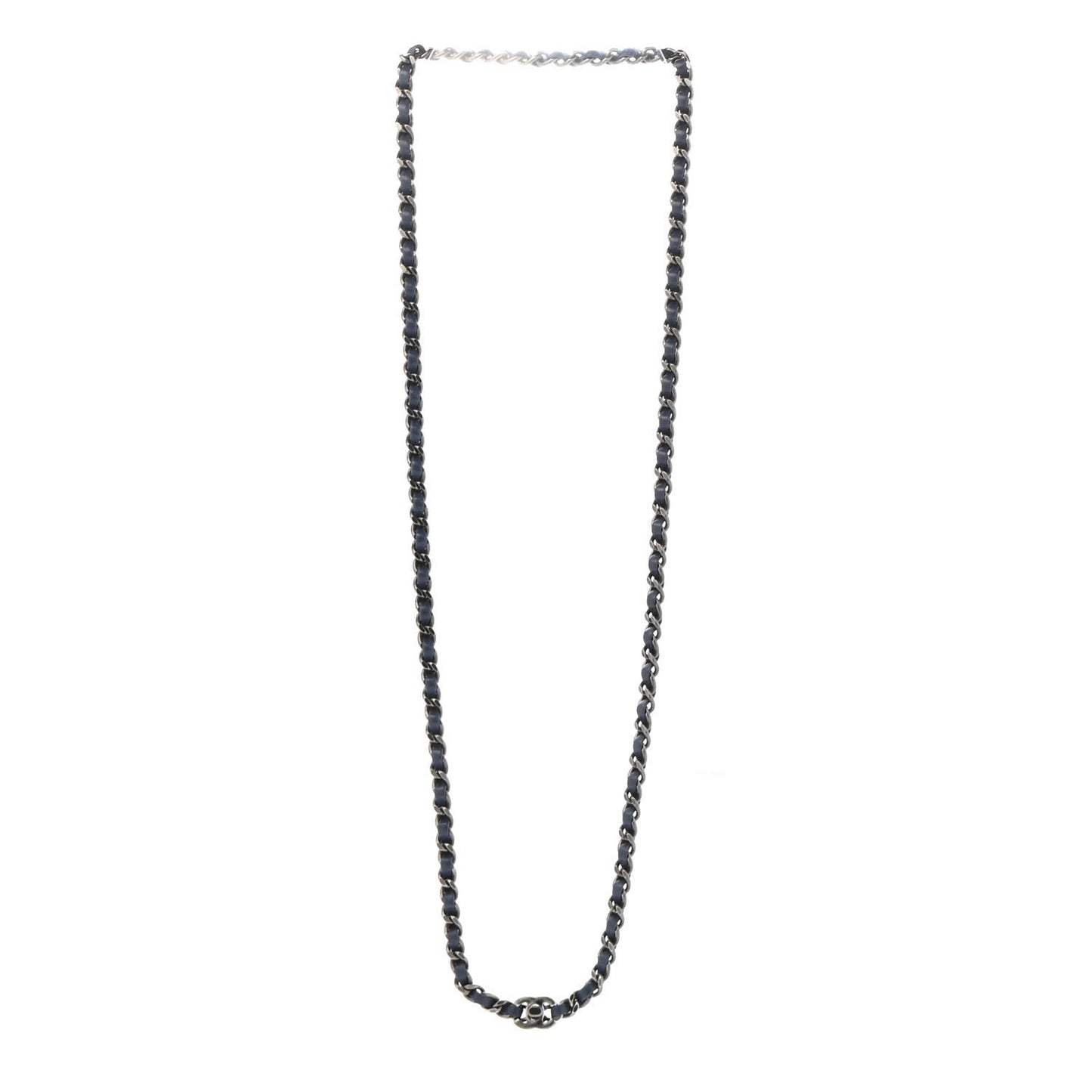 Lambskin CC Turnlock Necklace Navy Blue