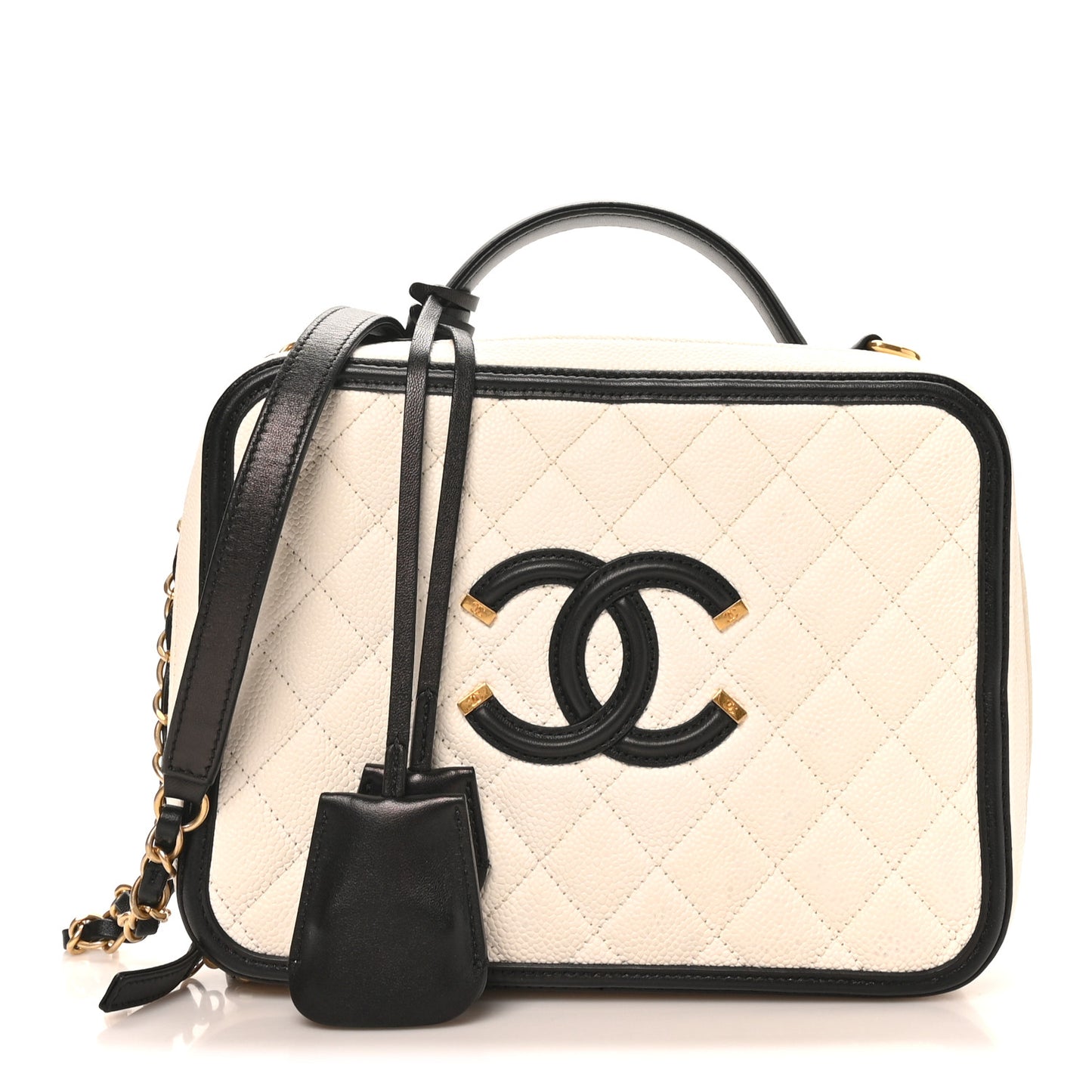 Caviar Quilted Large CC Filigree Vanity Case White Black