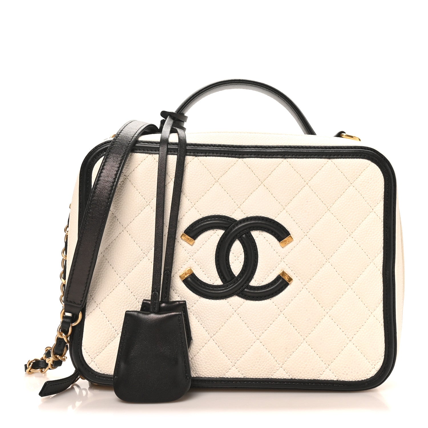 Chanel Caviar Quilted Large CC Filigree Vanity Case White Black 1 of 10