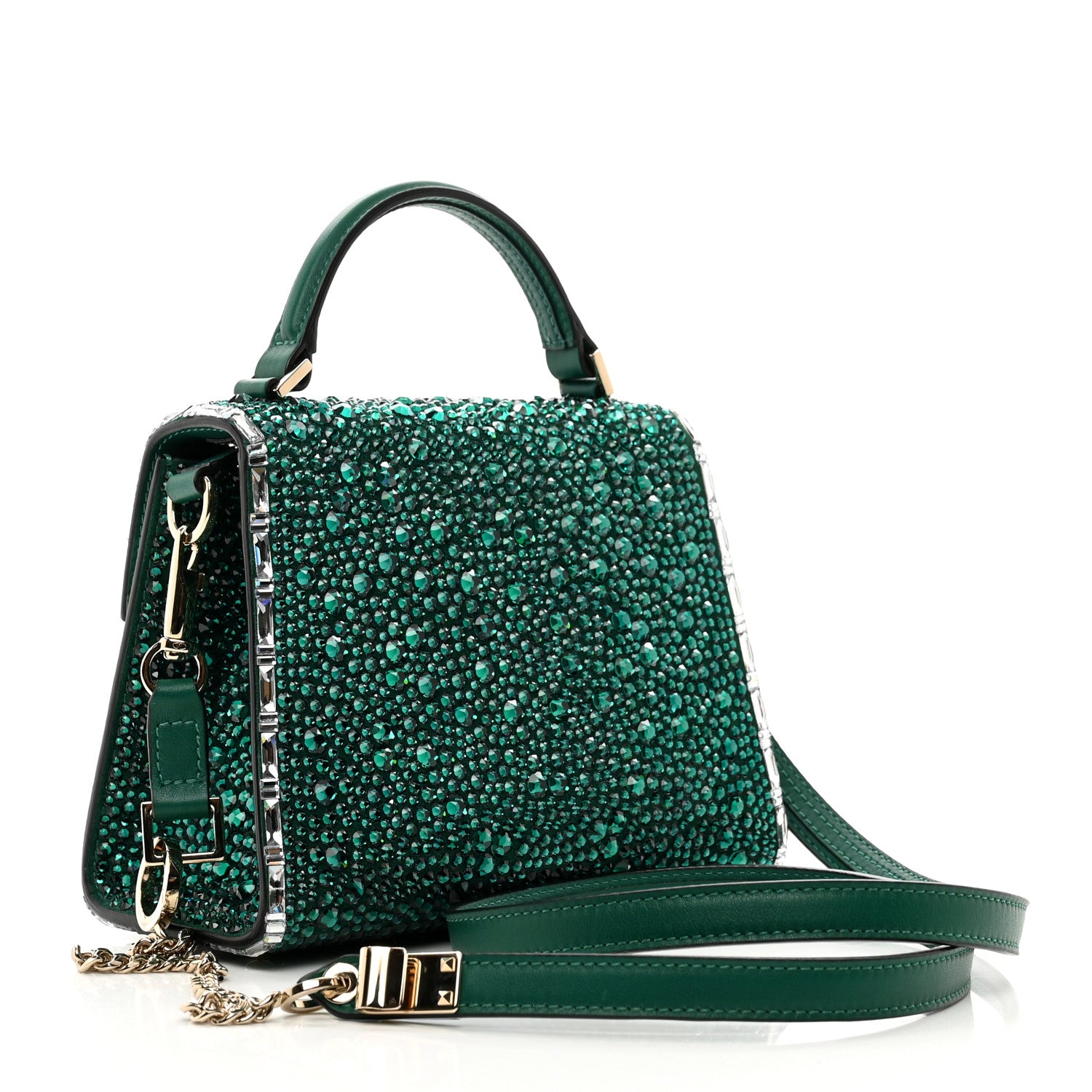 Valentino Garavani Crystal Embroidered Mini Vsling Top Handle Bag Emerald Jungle 3 of 9