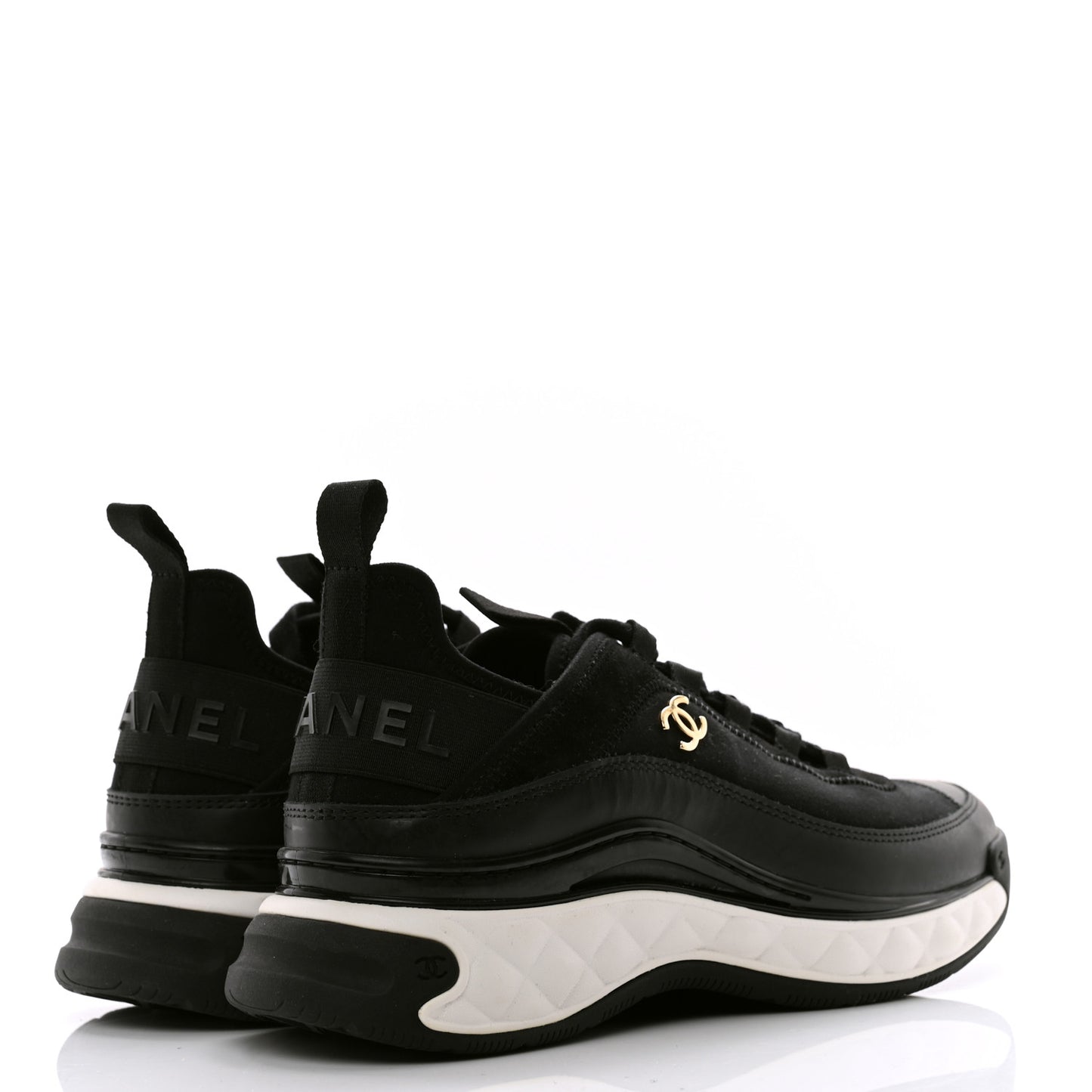 Velvet Calfskin Mixed Fibers CC Sneakers 37 Black