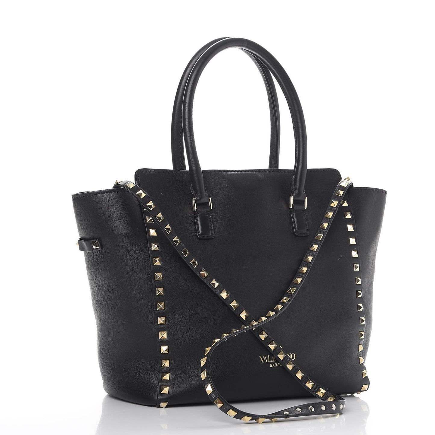 Vitello Rockstud Double Handle Tote Black