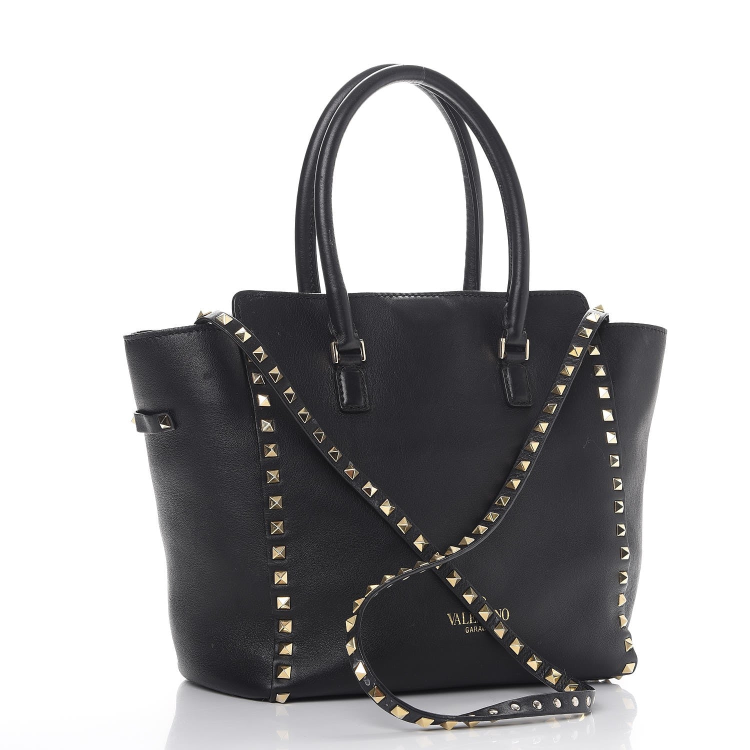 Valentino Garavani Vitello Rockstud Double Handle Tote Black 3 of 17