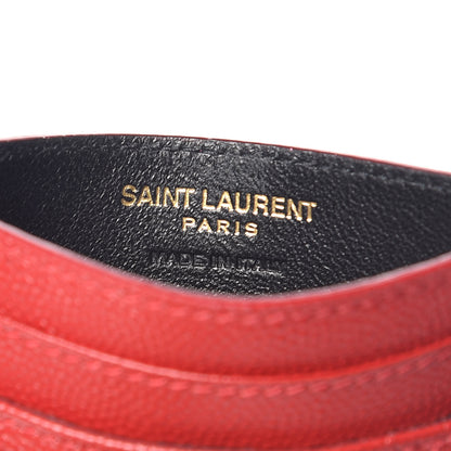 Saint Laurent Grain De Poudre Matelasse Chevron Monogram Credit Card Case New Red 6 of 10