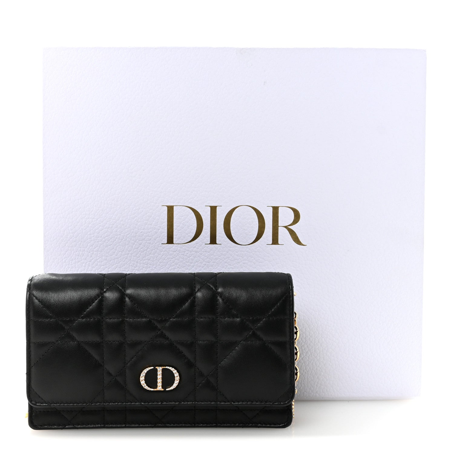 Christian Dior Lambskin Crystal Macrocannage Caro Pouch With Chain Black 9 of 9