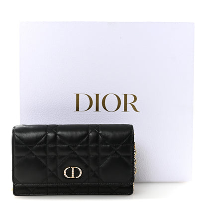 Christian Dior Lambskin Crystal Macrocannage Caro Pouch With Chain Black 9 of 9