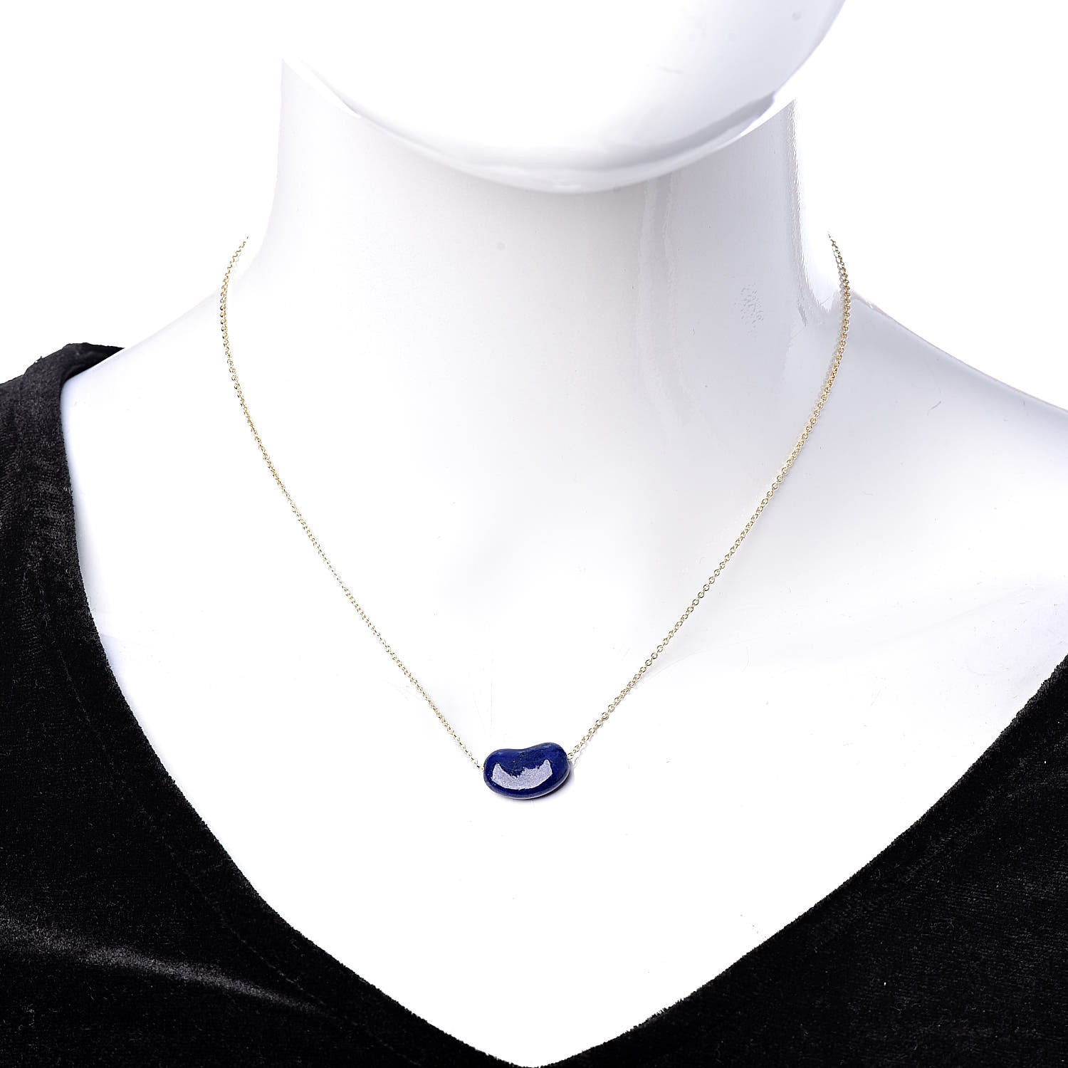 Tiffany 18K Yellow Gold Lapis Lazuli Elsa Peretti Bean Pendant Necklace 2 of 10