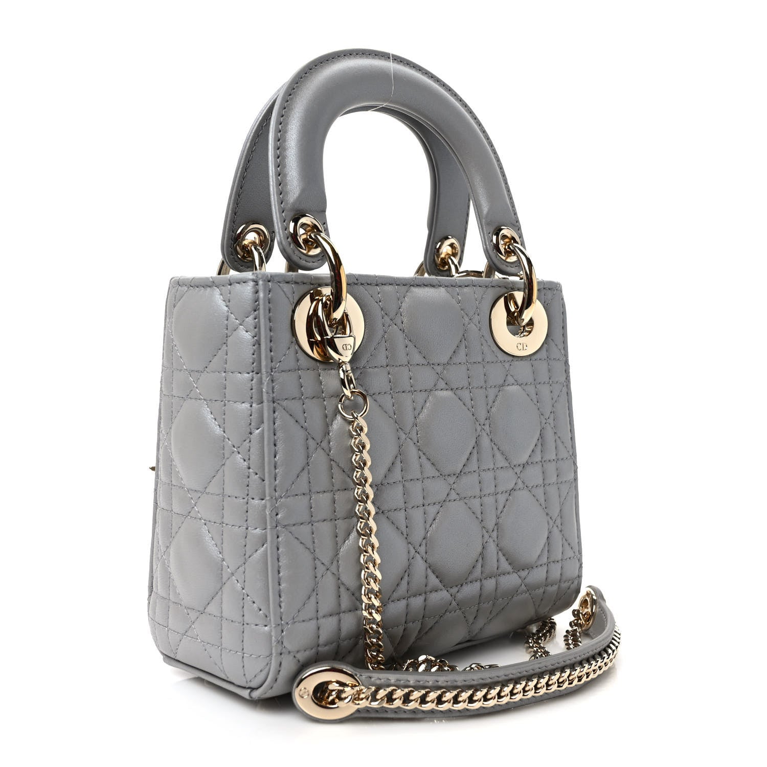 Christian Dior Metallic Lambskin Cannage Mini Lady Dior Grey 3 of 10