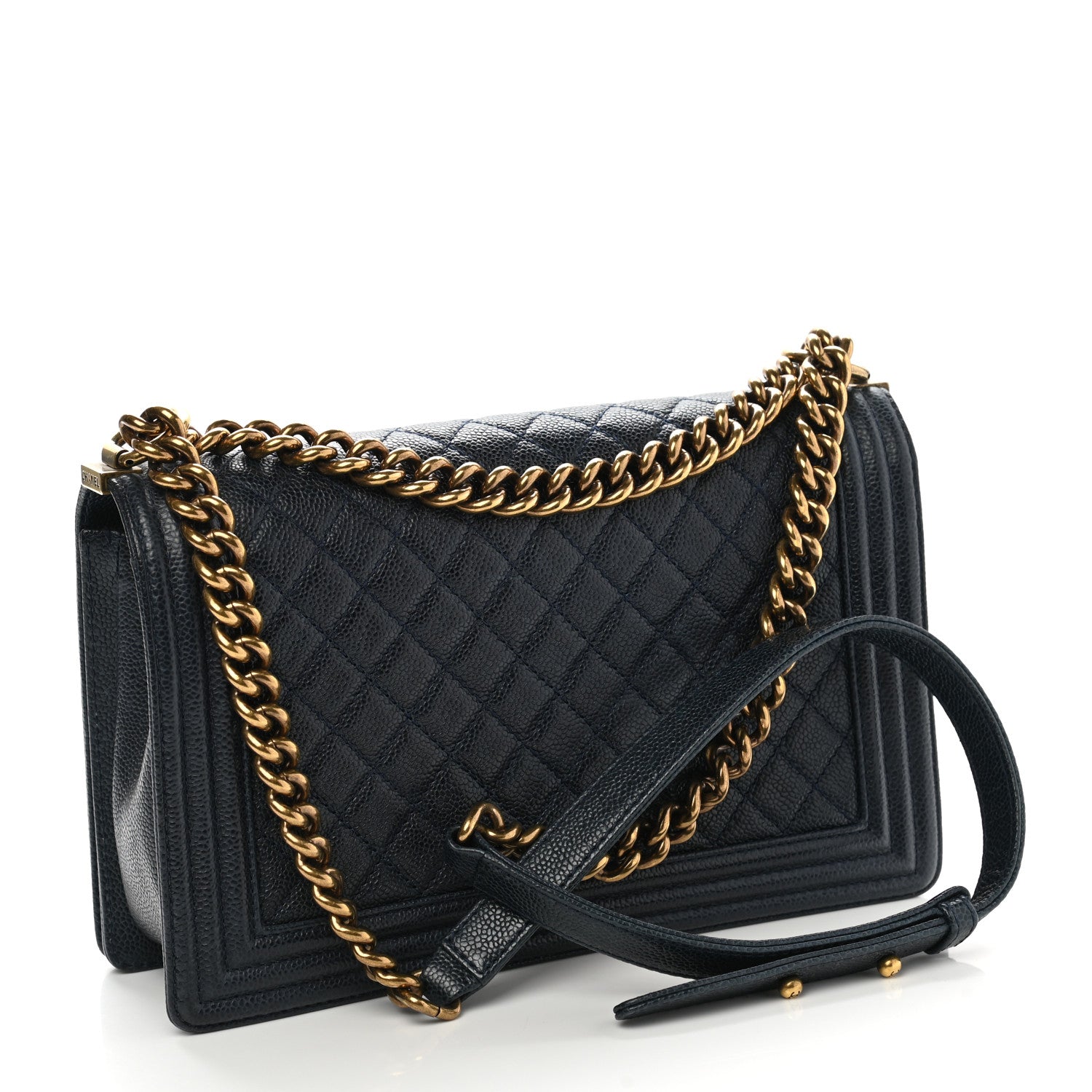 Chanel Caviar Quilted New Medium Boy Flap Dark Navy Blue 3 of 11
