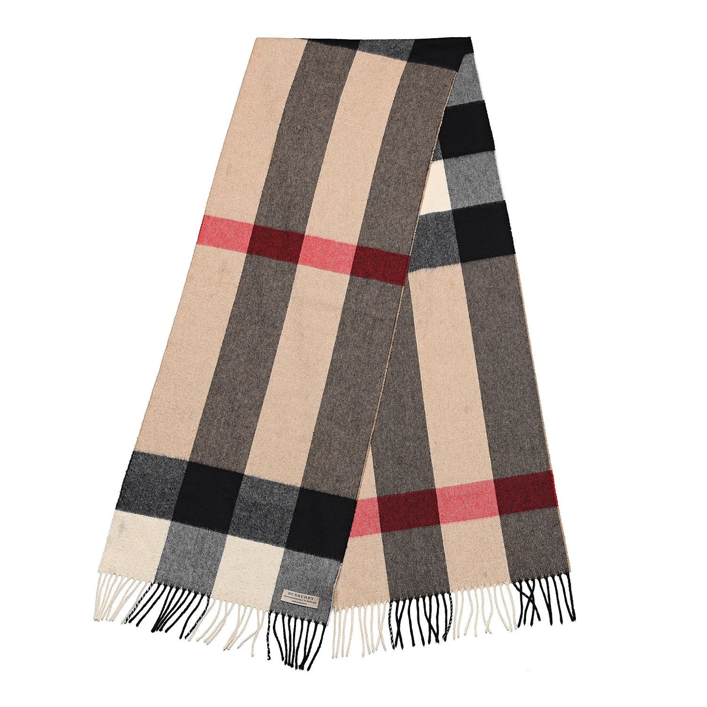 Cashmere Mega Check Fringe Scarf Camel