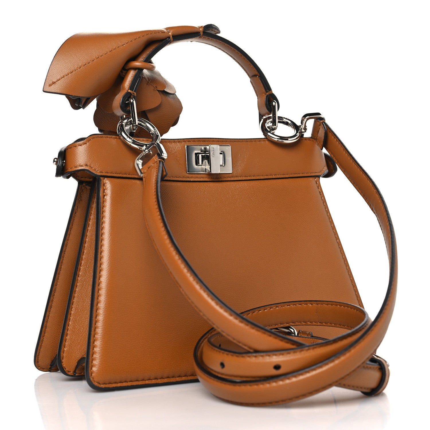 Fendi Shiny Nappa Flower Petite Peekaboo I SEE U Satchel Caramello 3 of 9