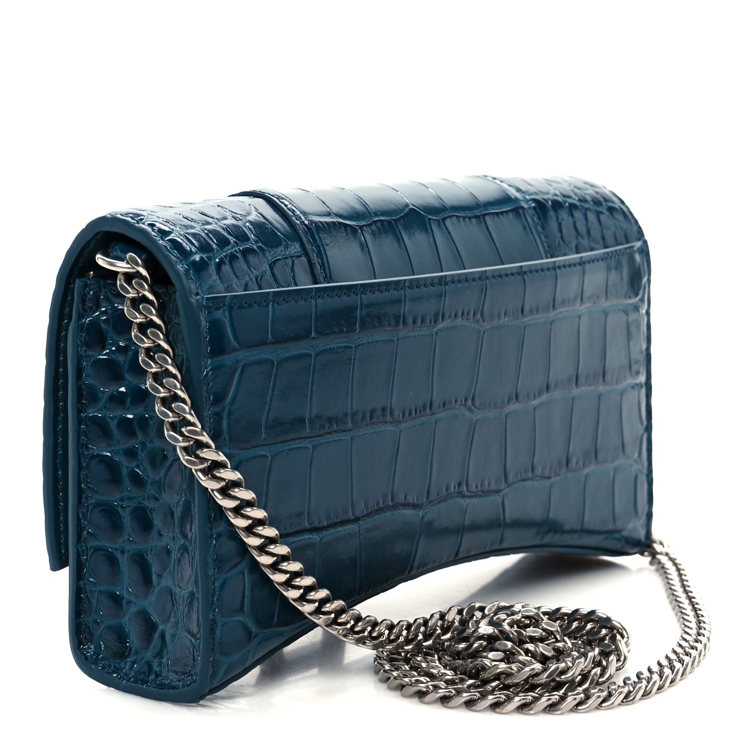 Balenciaga Shiny Calfskin Crocodile Embossed Hourglass Chain Bag Forest Green 5 of 21