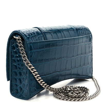 Balenciaga Shiny Calfskin Crocodile Embossed Hourglass Chain Bag Forest Green 5 of 21