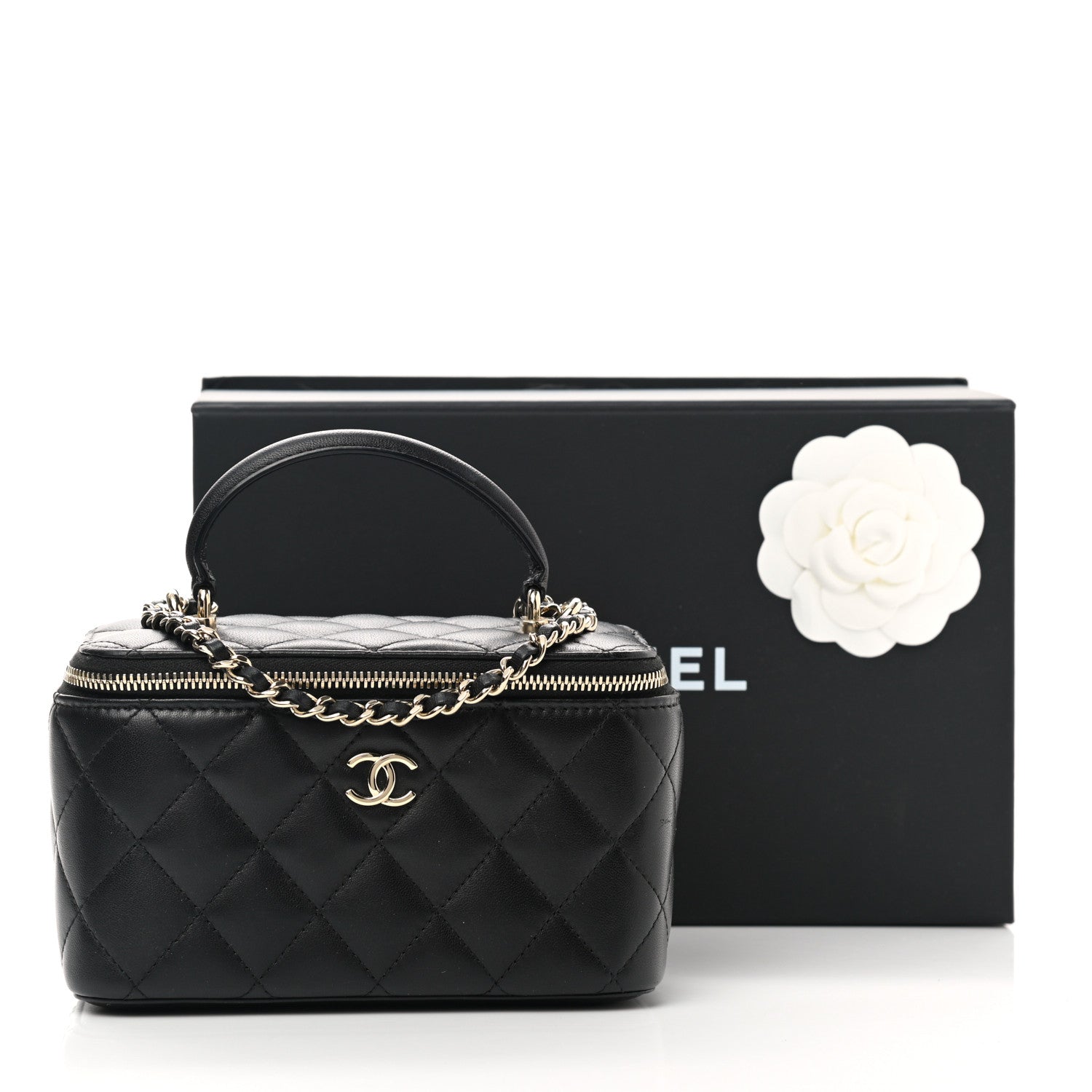 Chanel Lambskin Quilted Small Top Handle Vanity Case With Chain Black 11 of 11