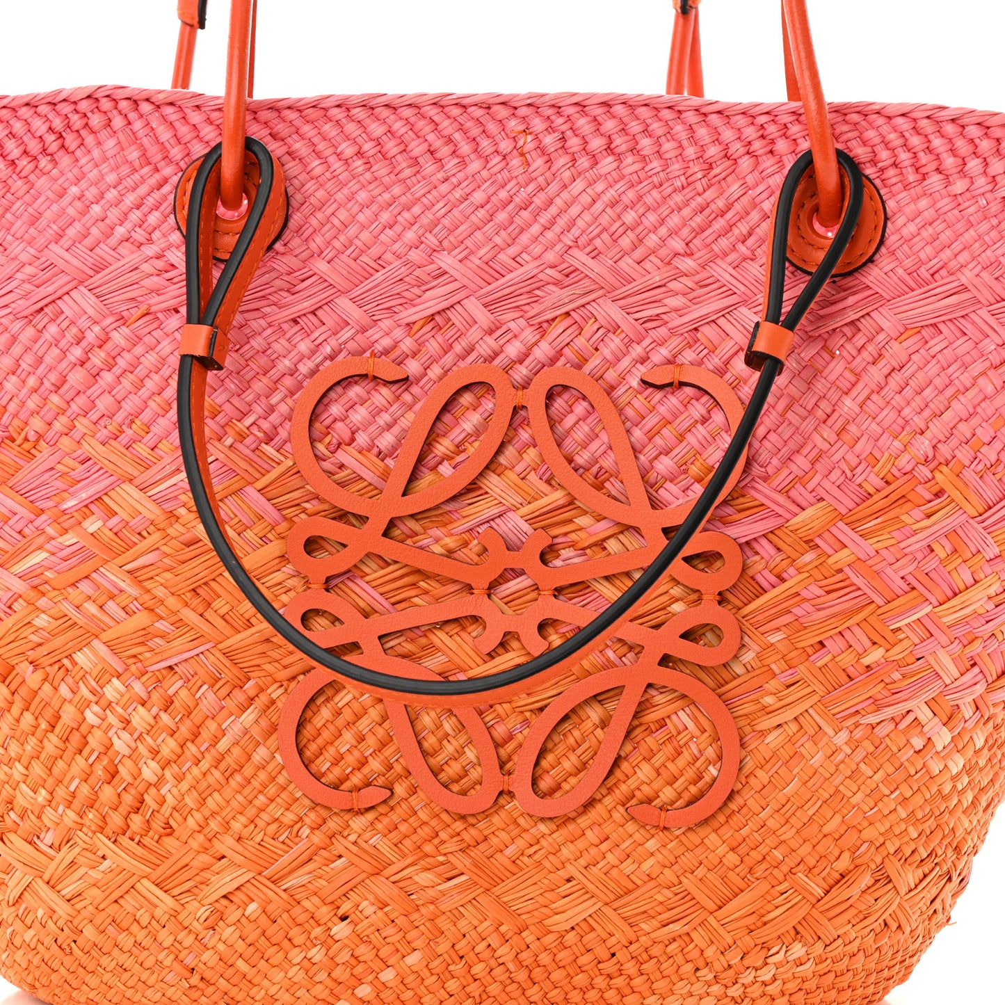 Iraca Palm Calfskin Degrade Paula's Ibiza Medium Anagram Basket Bag Pink Orange
