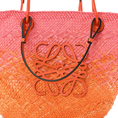 Loewe Iraca Palm Calfskin Degrade Paula's Ibiza Medium Anagram Basket Bag Pink Orange 8 of 10