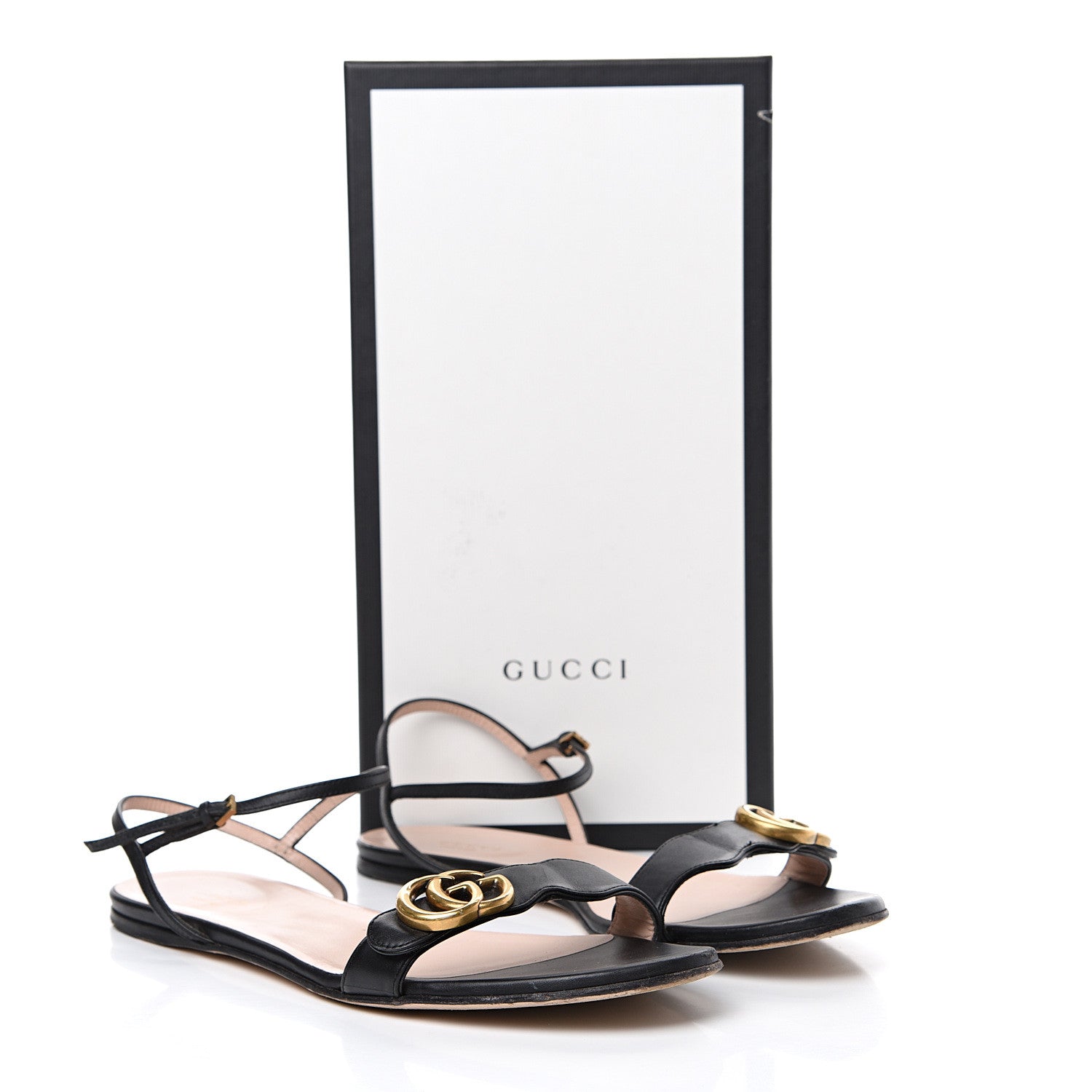 Gucci Lifford Calfskin GG Marmont Ankle Wrap Flat Sandals 41 Black 18 of 18
