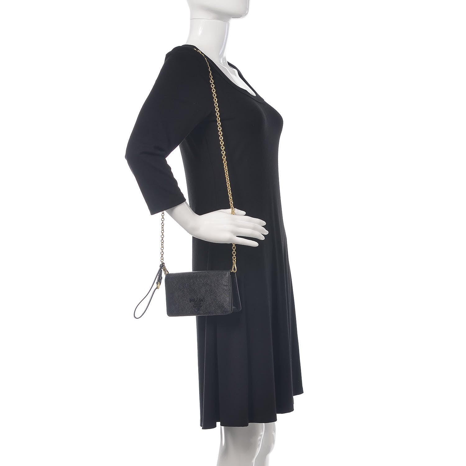 Prada Saffiano Metal Phone Wristlet Crossbody Wallet Black 2 of 9