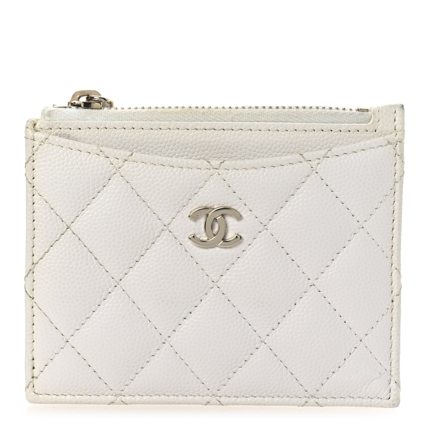Caviar Quilted CC Zip Card Holder White