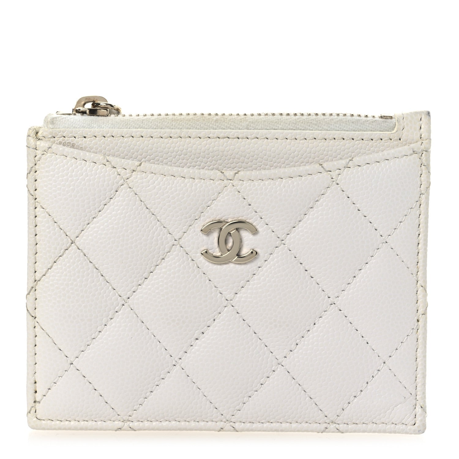 Chanel Caviar Quilted CC Zip Card Holder White 1 of 10