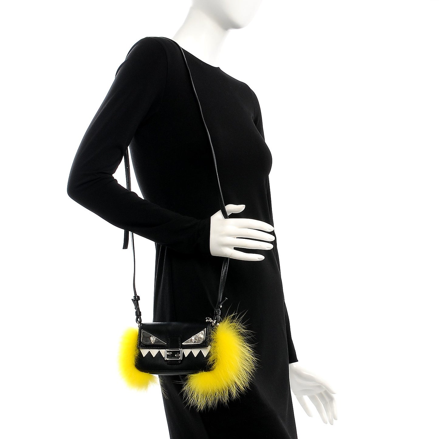 Nappa Fox Fur Monster Micro Baguette Black