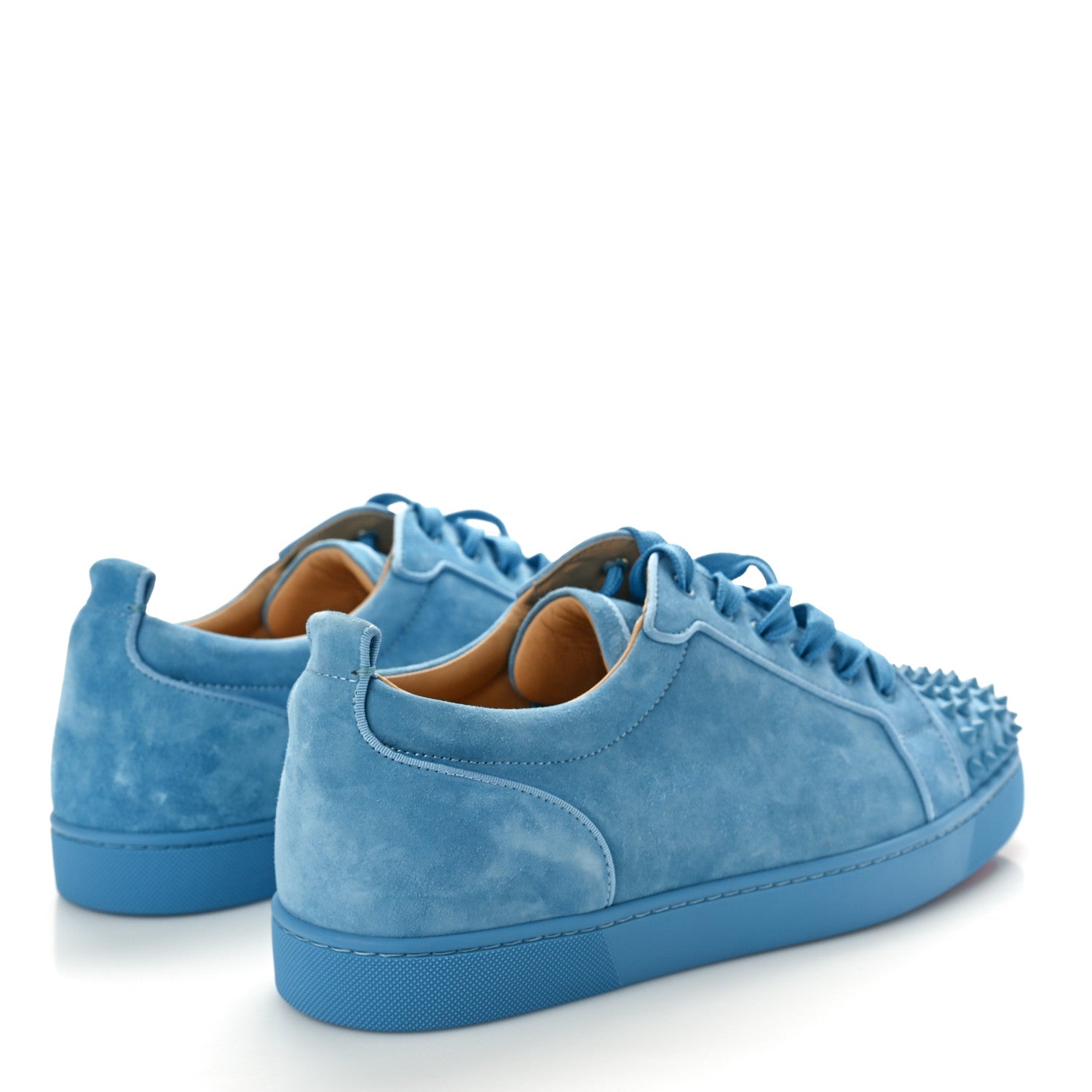 Christian Louboutin Veau Velours Mens Louis Junior Spikes Flat Sneakers 44.5 Blue 4 of 8