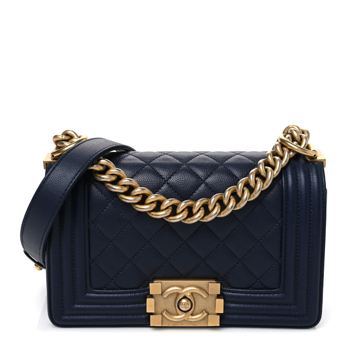 Caviar Quilted Small Boy Flap Navy