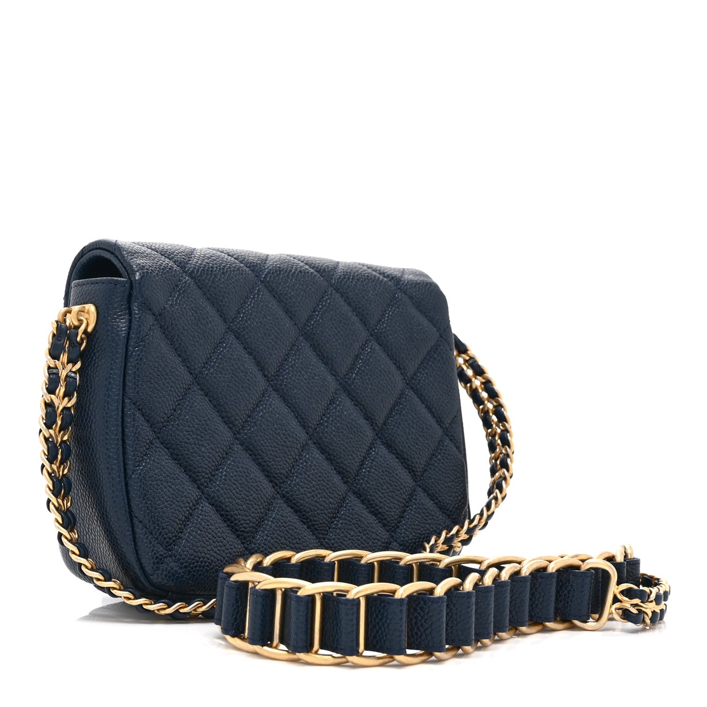 Caviar Quilted Small Twist Your Buttons Flap Blue