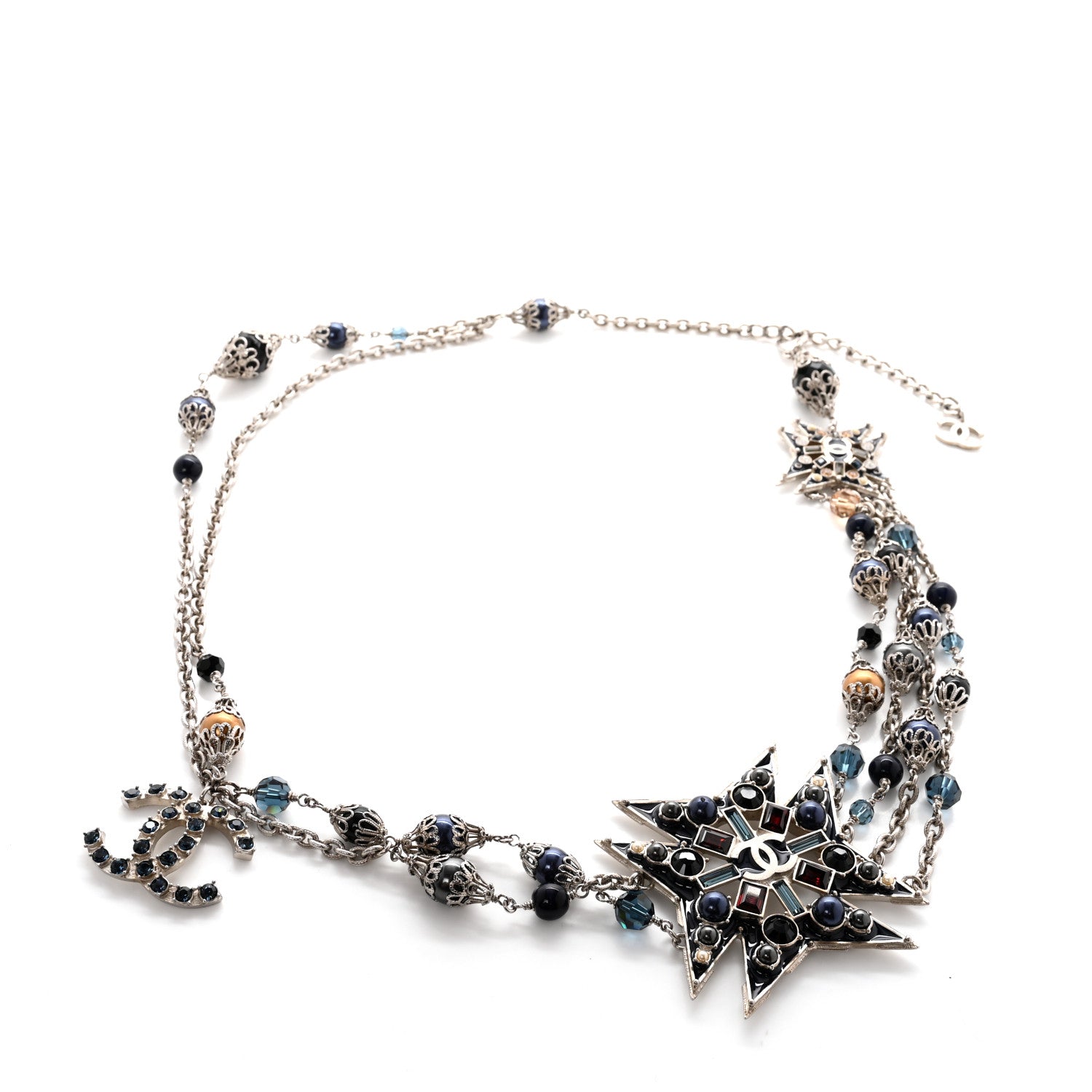 Chanel Pearl Crystal Beaded CC Multi Strand Belt Silver Black 1 of 7